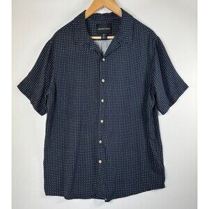 Christian Lacroix Button Up Shirt Mens Large Navy Blue Geometric Print Rayon